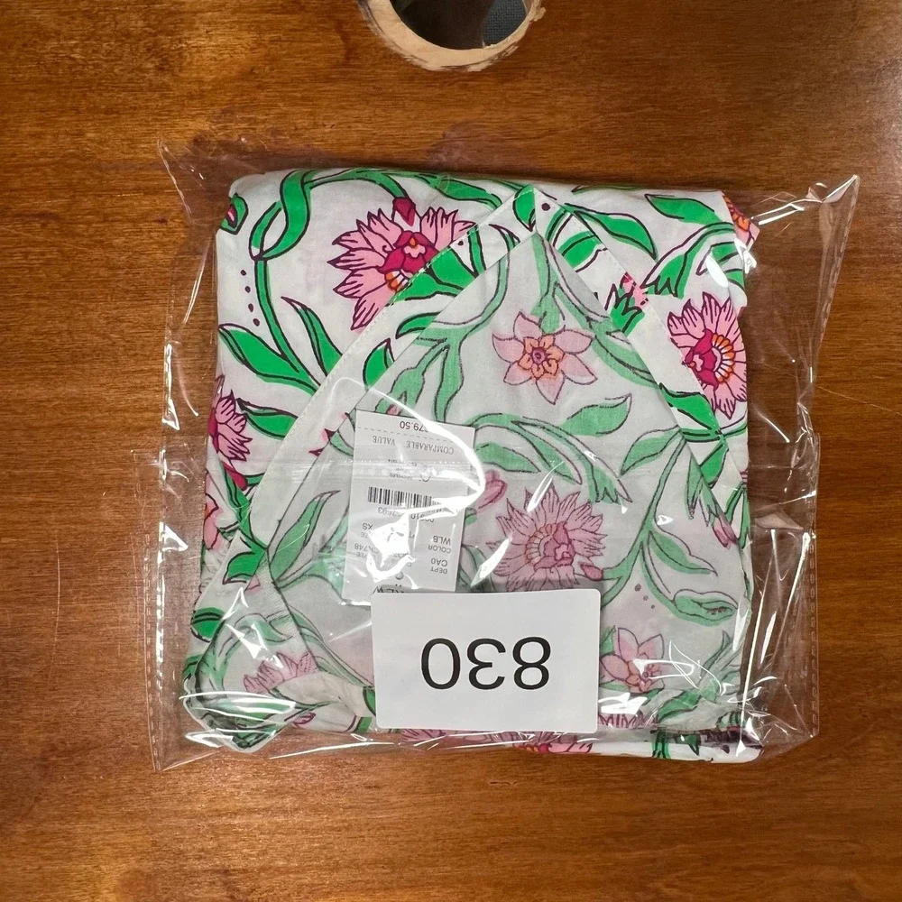 J.Crew Floral V-Neck Blouse Women XS White Pink Green Puff Sleeve CK748 NEW